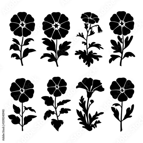 Petunia Silhouette Vector Bundle Black and White Petunia Clipart EPS Illustration