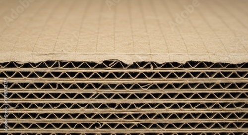 Close up of layered corrugated cardboard showing internal structure