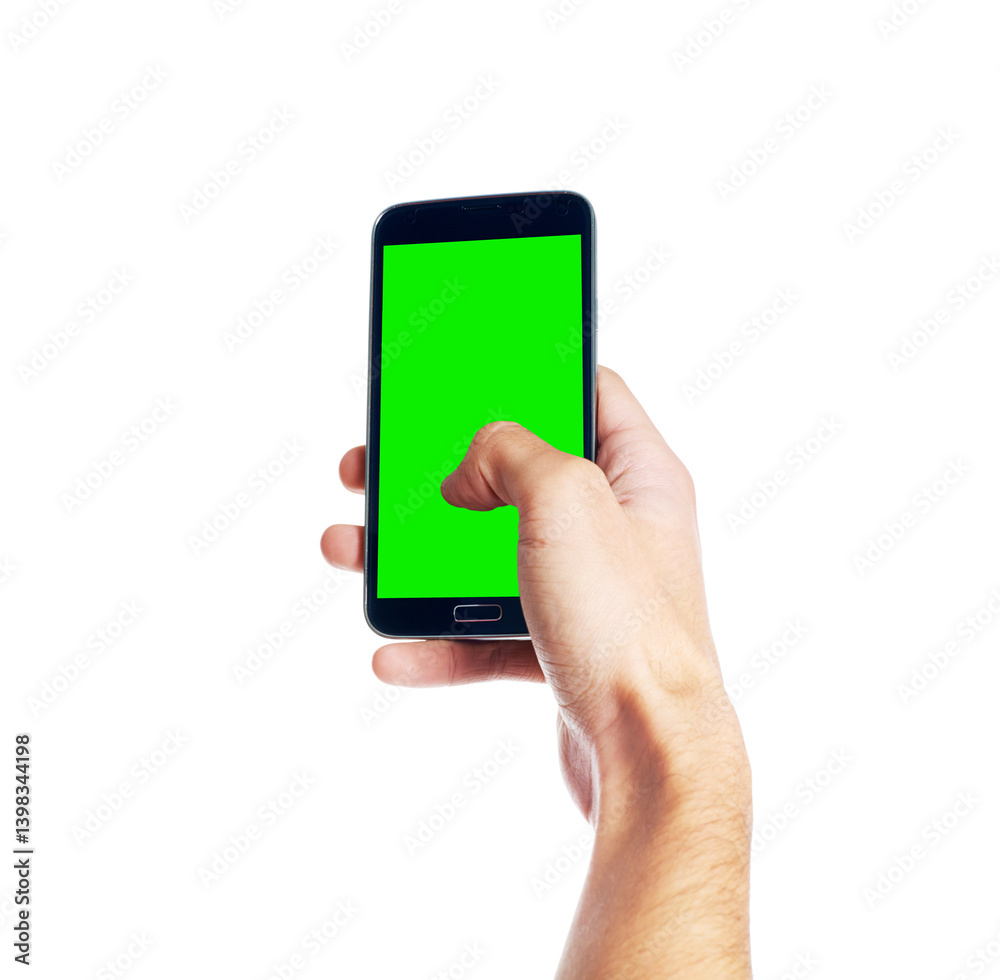 Phone, green screen or hands scroll in studio with social media mockup, search or internet communication on white background. Smartphone, space or person show google it sign up, app or website Phone, green screen or hands scroll in studio with social media mockup, search or internet communication on white background. Smartphone, space or person show google it sign up, app or website