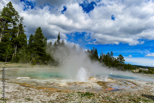 Wallpaper Mural Geysers with hot water spew steam in Yellowstone National Park Torontodigital.ca