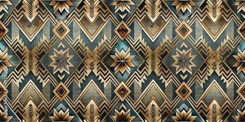 Intricate geometric pattern in gold and teal hues, creating a stunning visual impact.