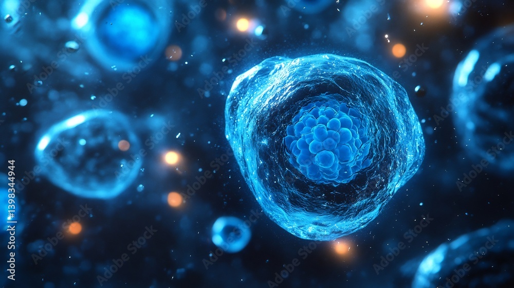 Naklejka premium Liquid biopsy detecting circulating tumor cell blue sci fi fluid art