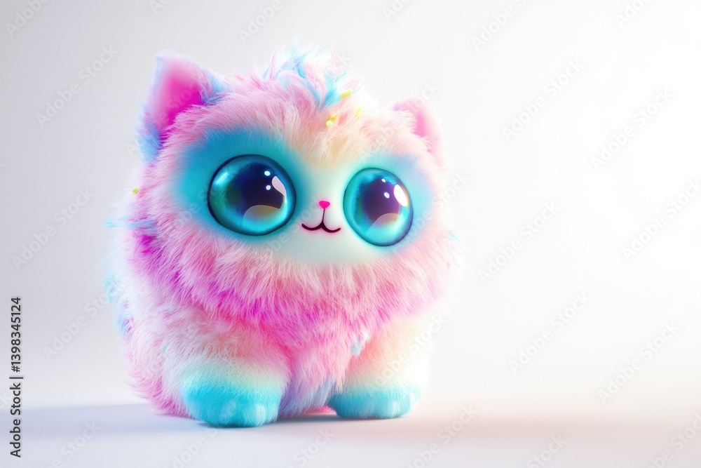 Fototapeta premium Adorable fluffy pastel cat with big eyes, a cute digital art creation.