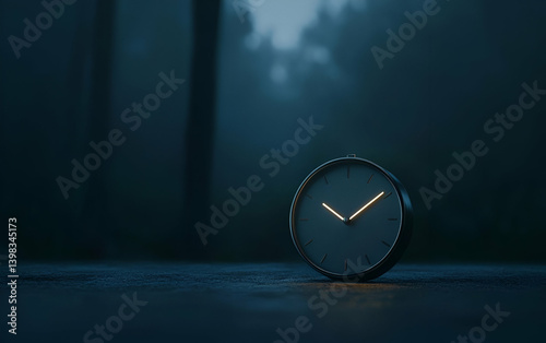 Wallpaper Mural A serene clock in a misty setting, symbolizing the passage of time and tranquility amidst nature. Torontodigital.ca