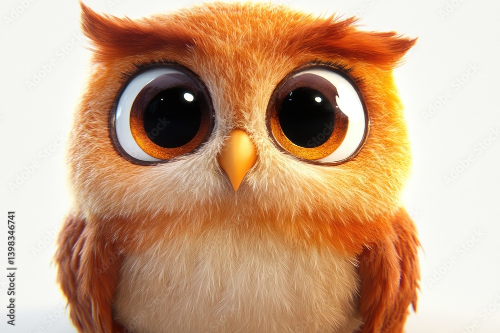 Fototapeta premium Adorable orange owl with big, expressive eyes, fluffy feathers, and a cute beak.