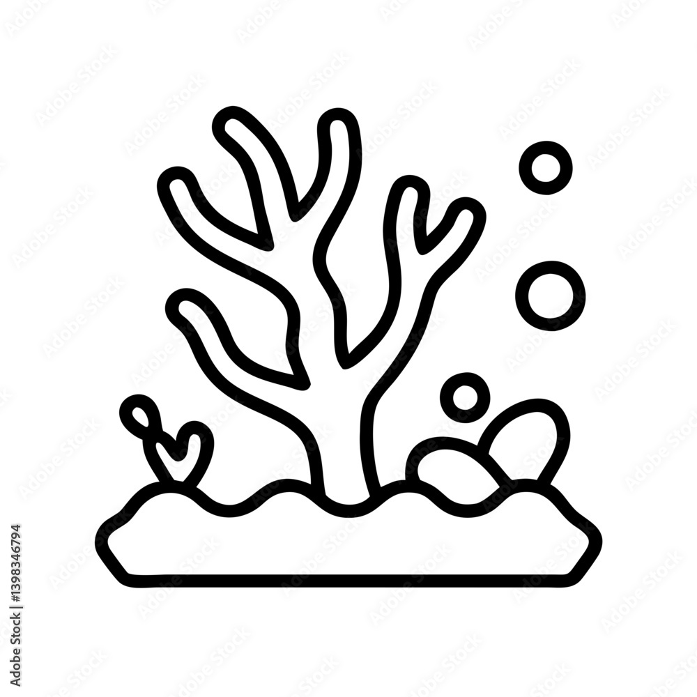 Coral reef outline drawing vector illustration, underwater ocean life and marine ecosystem design element Coral reef outline drawing vector illustration, underwater ocean life and marine ecosystem design element