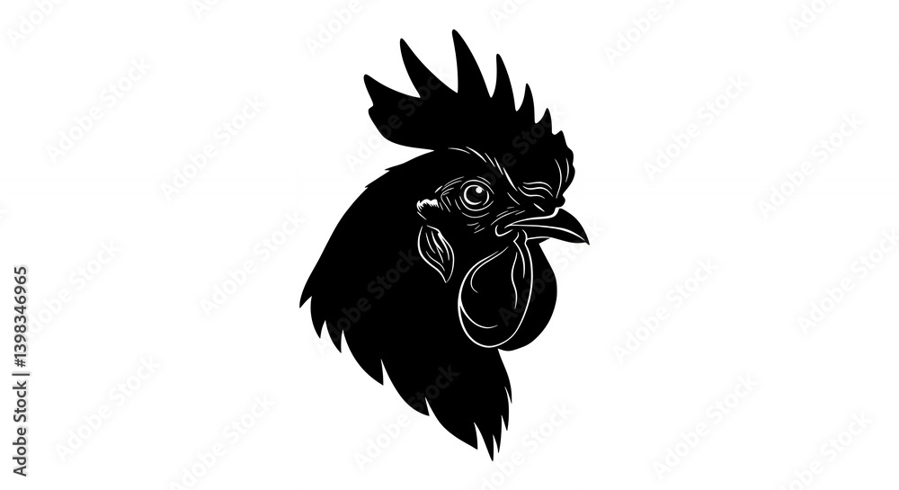 Fototapeta premium Chicken Head Black and White Graphic Illustration