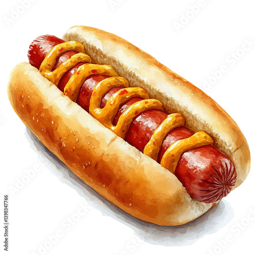 Hot Dog, vector watercolor illustration, isolated on a white background.