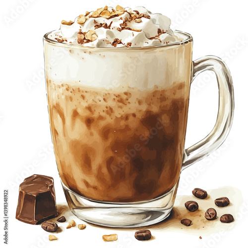 Hot Chocolate, watercolor vector, isolated on a white background.