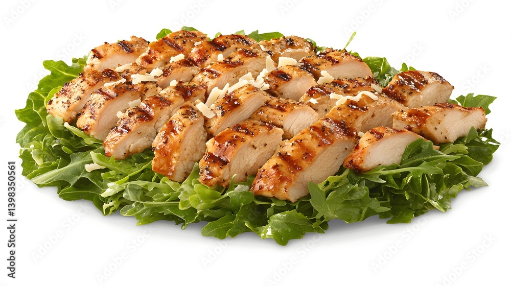 Grilled Chicken with Salad: a visually appealing image of grilled chicken breast slices atop a vibrant bed of fresh green salad Grilled Chicken with Salad: a visually appealing image of grilled chicken breast slices atop a vibrant bed of fresh green salad