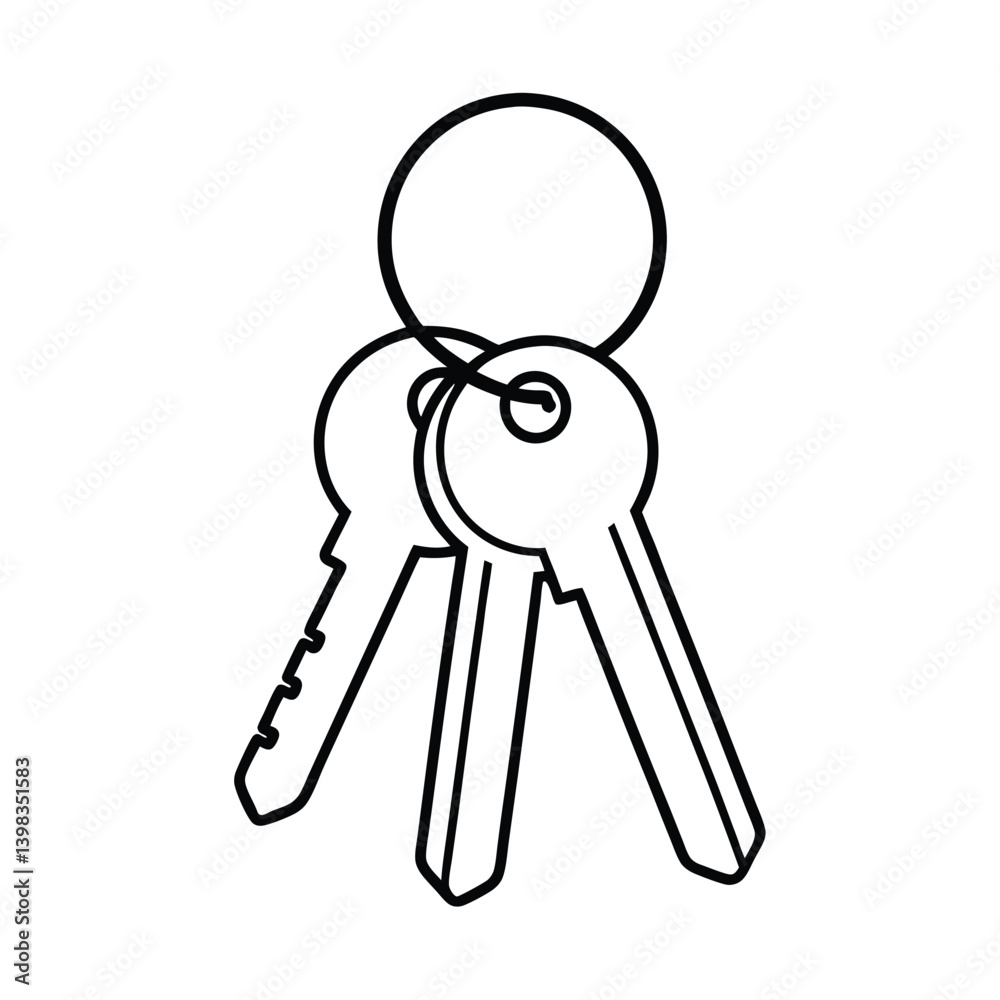 Simple Illustration Of Three Keys On A Ring In Black And White Simple Illustration Of Three Keys On A Ring In Black And White