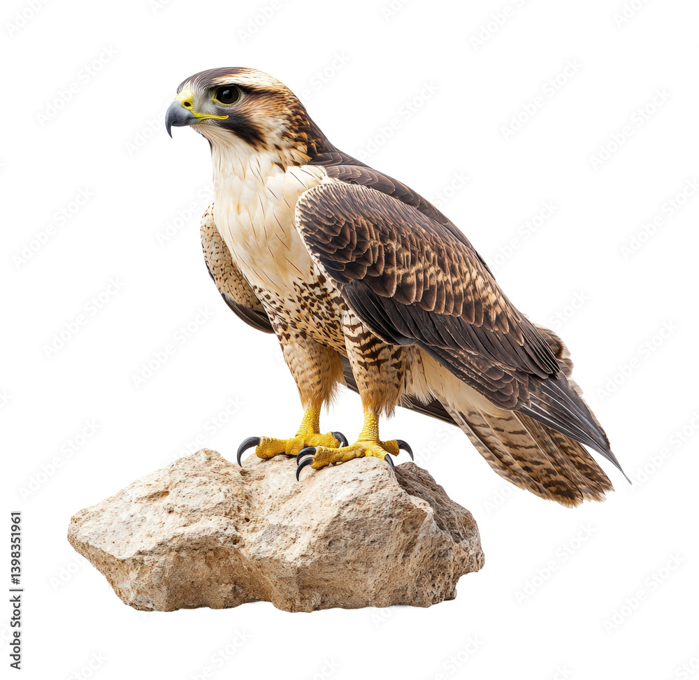 Majestic falcon in natural habitat rocky outcrop wildlife environment view. Isolated on transparent background, png.