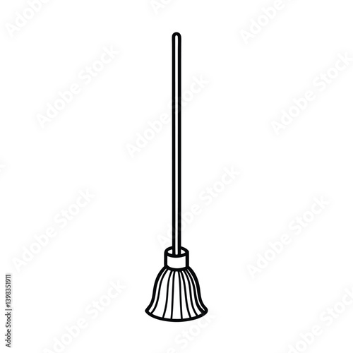 Broom Cleaning Equipment Outline Illustration For House Chores And Hygiene Purposes