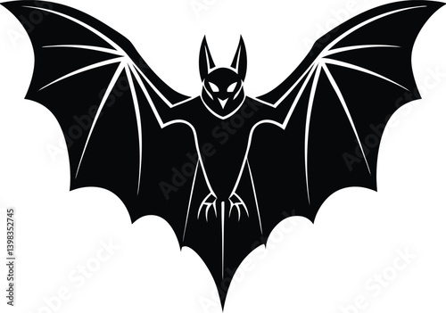 Bat Silhouette Black Vector | Animal, Nature & Halloween Line Art