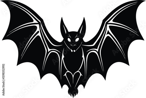 Bat Silhouette Black Vector | Animal, Nature & Halloween Line Art
