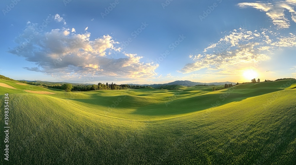 Fototapeta premium Rolling Green Hills Under a Sunset Sky