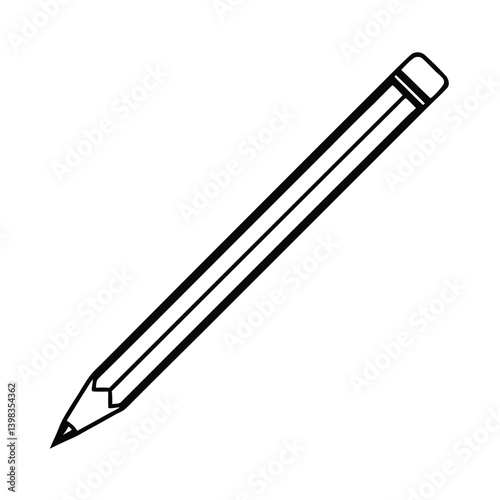 Simple Black Outline Of A Classic Graphite Pencil With Eraser