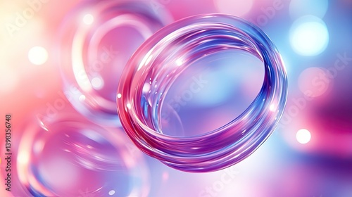 Abstract swirling glass rings in vibrant pink and blue hues