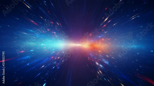 Abstract space travel through hyperspace speed motion with glowing light trails