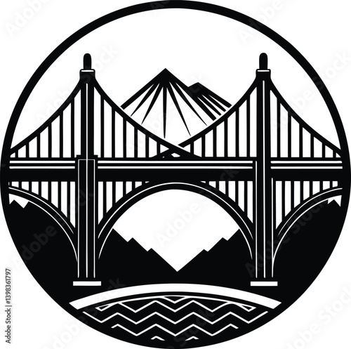 Bridge Silhouette Vector | Architecture, Landmark & Structure Line Art