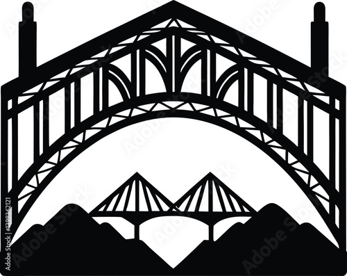 Bridge Silhouette Vector | Architecture, Landmark & Structure Line Art
