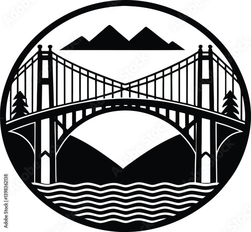 Bridge Silhouette Vector | Architecture, Landmark & Structure Line Art