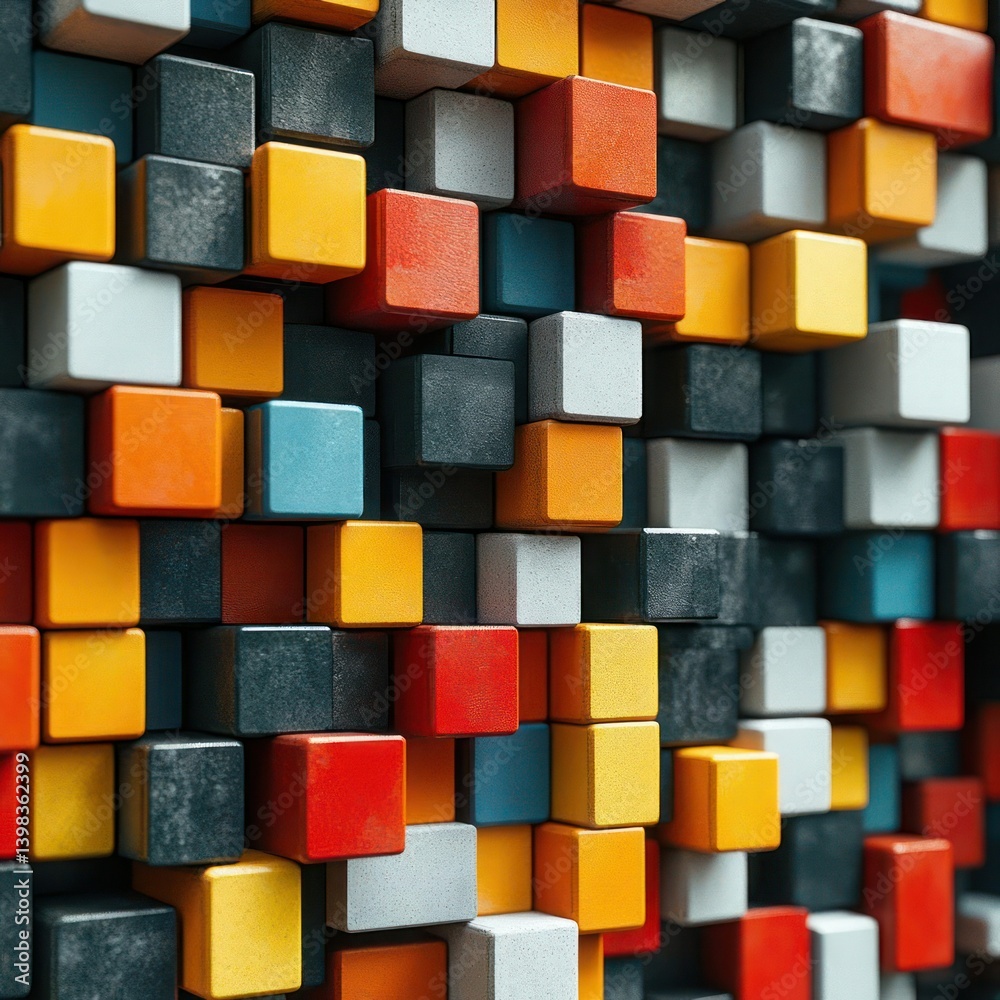 Colorful, textured, square blocks