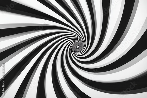 A swirling vortex pattern with alternating black and white stripes.