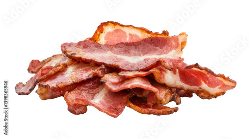 Sizzling bacon stacks on a transparent background