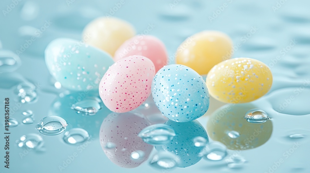 Pastel Easter Eggs Resting on Water Surface