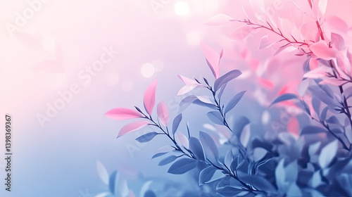 Soft Pink and Blue Leaves Botanical Image