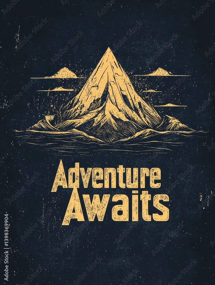 Mountain Landscape Illustration with Adventure Awaits Message