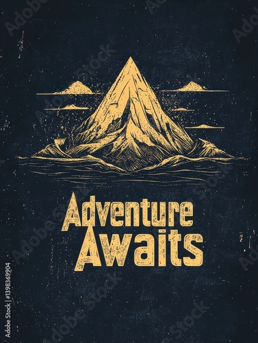 Obraz na płótnie Mountain Landscape Illustration with Adventure Awaits Message w salonie
