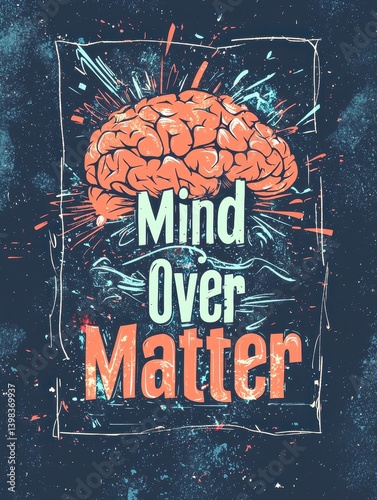 Obraz na płótnie Mind Over Matter Inspirational Quote with Artistic Brain Illustration w salonie