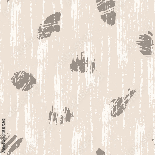 Warm Neutral Sandy Beige Faux Brush Stroke Texture. Seamless vector pattern background. Vertical broken stripe paint streaks distressed look. For gender neutral baby, web backdrop, packaging