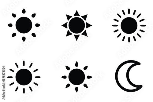 Sun moon icon vector symbol, Set of time of the day icon, Sunset silhouette 