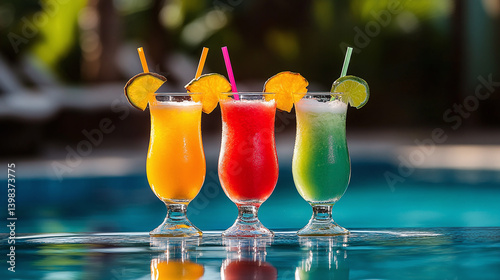 Tropical drinks at the swimming pool, Mexico