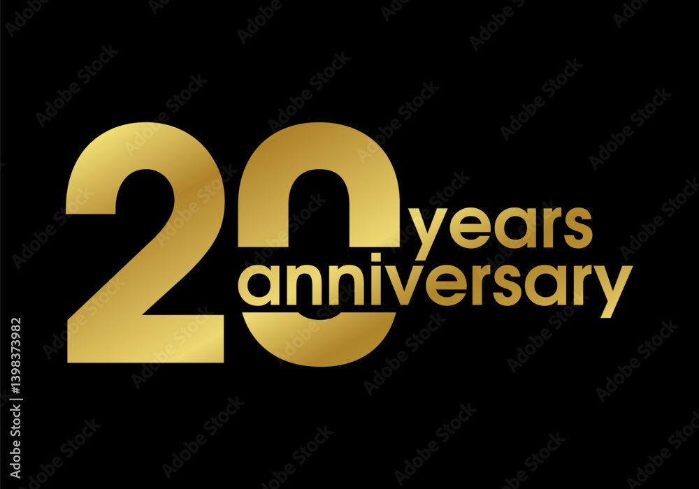 20 years anniversary logo, icon or badge. 20th birthday golden sign. Jubilee celebration, wedding, invitation card design element. Vector illustration. 20 years anniversary logo, icon or badge. 20th birthday golden sign. Jubilee celebration, wedding, invitation card design element. Vector illustration.