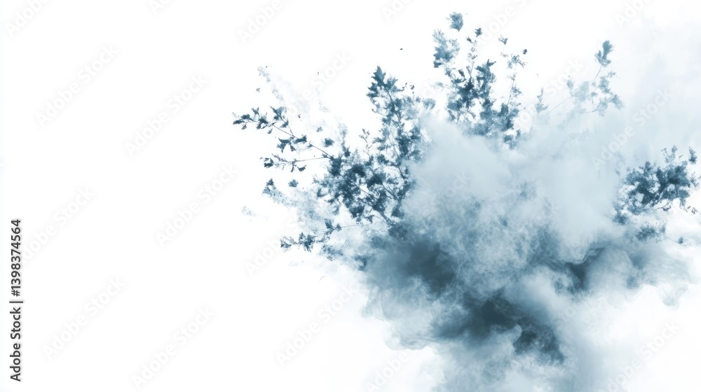 Dynamic blue smoke burst on white background abstract art minimalist design creative concept Dynamic blue smoke burst on white background abstract art minimalist design creative concept
