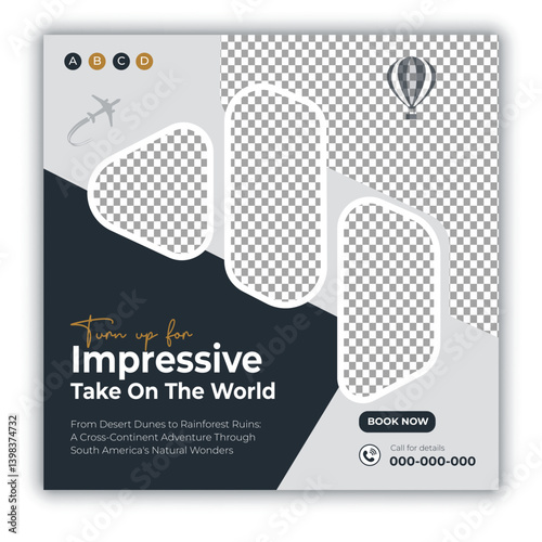 Travel and tour social media posts and web banner square design template