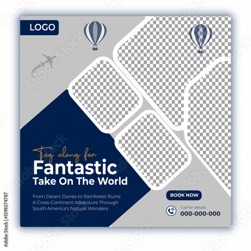 Travel and tour social media posts and web banner square design template