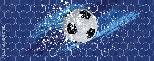 vector black grunge soccer ball on white and blue