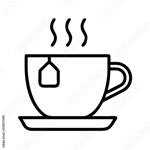 Vector graphic of a hot tea cup with tea bag and steam for beverage and drink design needs