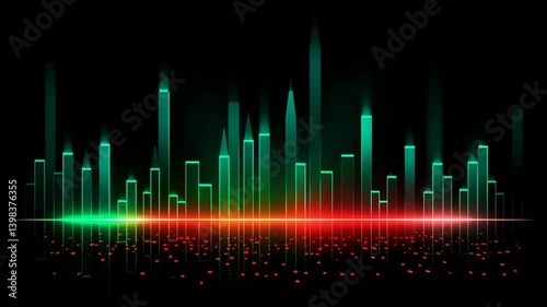 Green and red sound wave visualization with glowing digital abstract background