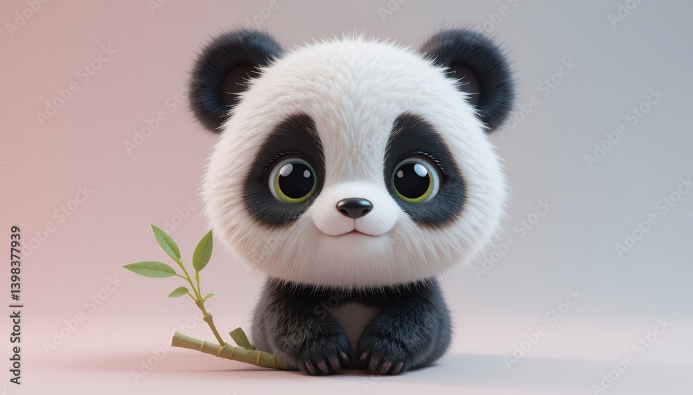 Adorable Panda Cub Holding Bamboo Shoot with Big Eyes Adorable Panda Cub Holding Bamboo Shoot with Big Eyes