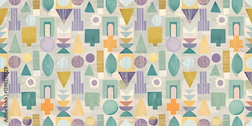 Colorful abstract geometric pattern featuring various shapes and shades.