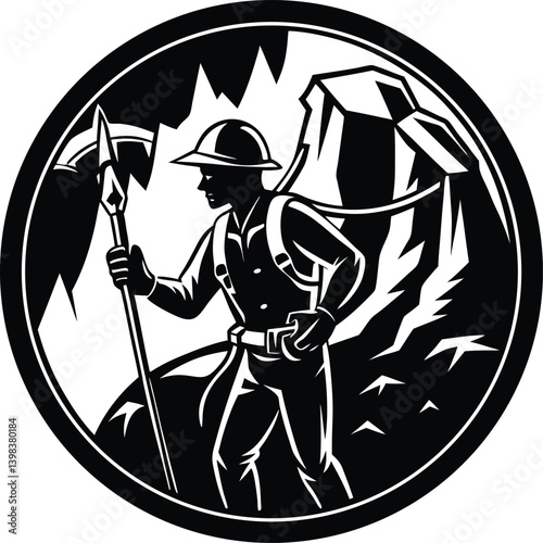 Cave Explorer Round Silhouettes Vector | Adventure, Exploration & Nature Line Art