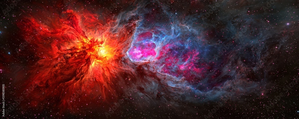 A vibrant cosmic scene featuring swirling colors of red, blue, and purple against a backdrop of stars, depicting the beauty of outer space. A vibrant cosmic scene featuring swirling colors of red, blue, and purple against a backdrop of stars, depicting the beauty of outer space.