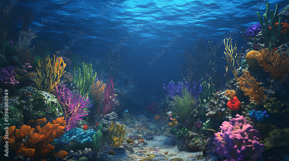 Fototapeta premium Vibrant underwater coral reef scene stunning ocean life aquatic plants marine ecosystem.