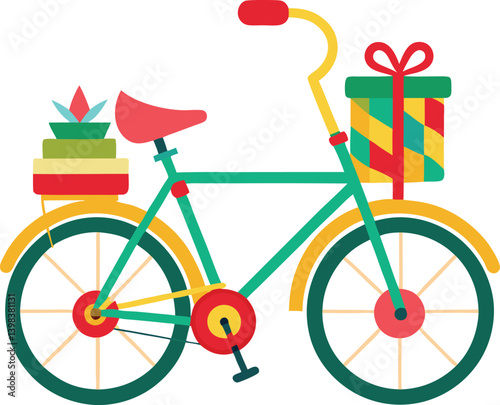 vector illustration of a bicycle bike decorated for Christmas 